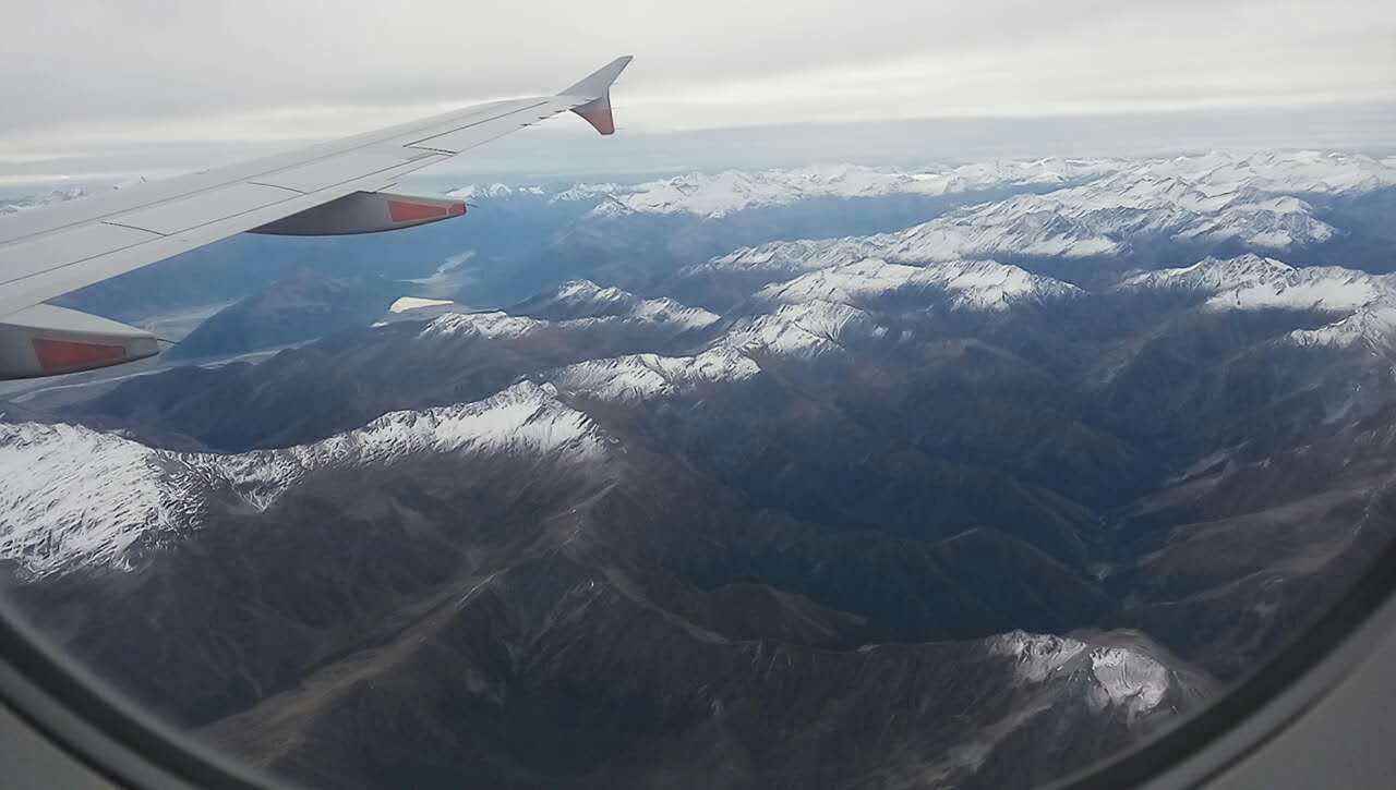 Snow-covered Mountain during landing at the Queenstown Airport!
